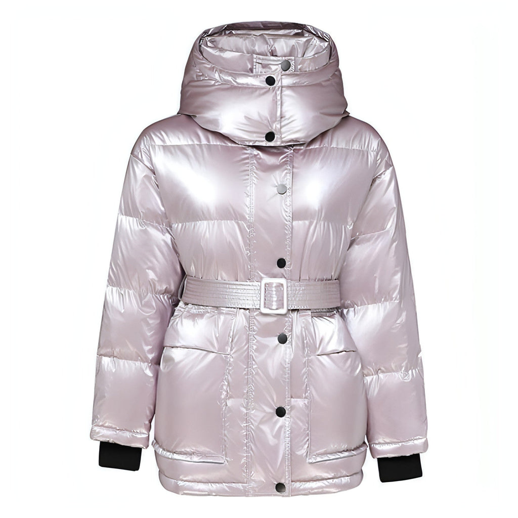 Winter Jacket Thick Mid-length Waist White Duck Down Jackets Slim Belt