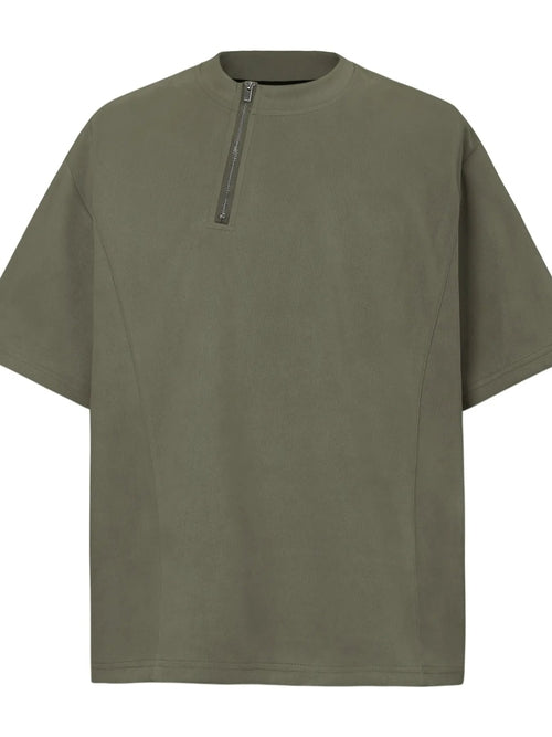 Men's Oversized Diagonal Zip Short Sleeve T-Shirt