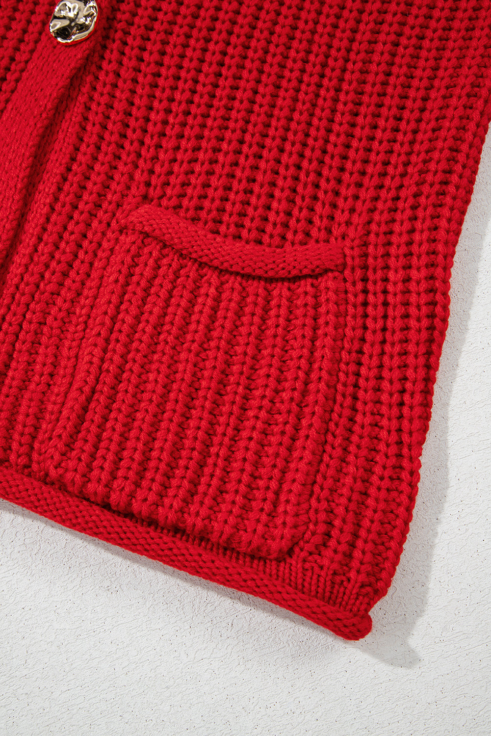 Fiery Red Solid Textured Knit Side Pockets Buttoned Sweater Vest Stoo
