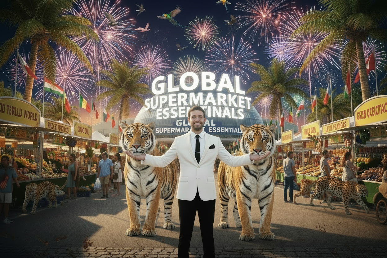 Global Supermarket Essentials - Bold Signage Banner